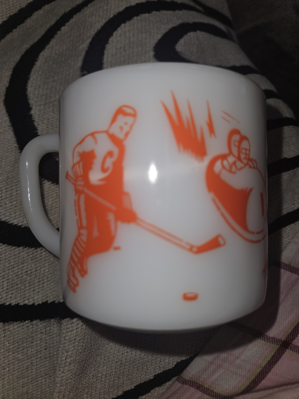 White Glass Hockey Graphic Mugs Orange Print I Have 5 Extremly Rare Google Them